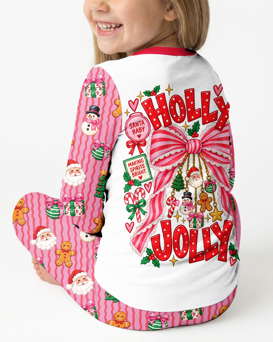 Holly Jolly Custom Name Mommy & Me Matching Bamboo Two Piece Long Sleeve Pajama Set