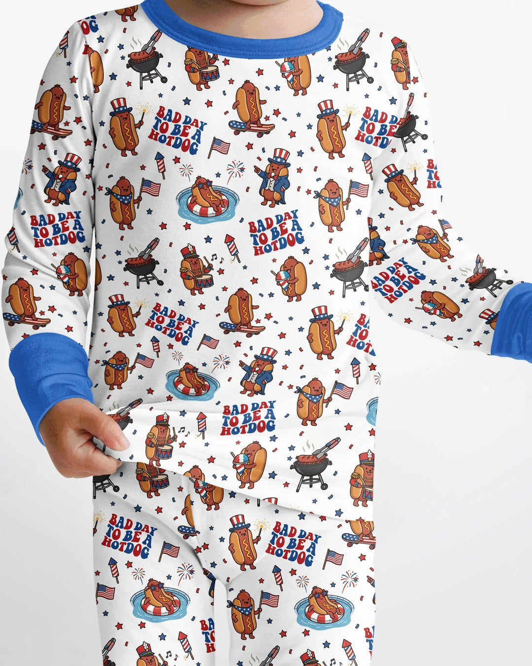 Hot Dog Patriotic Bamboo Two Piece Long Sleeve Pajama Set
