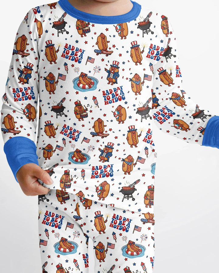 Hot Dog Patriotic Bamboo Two Piece Long Sleeve Pajama Set