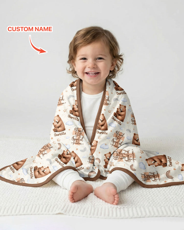 Custom Name Blessed By God Spoiled By Grandma Bamboo Blanket