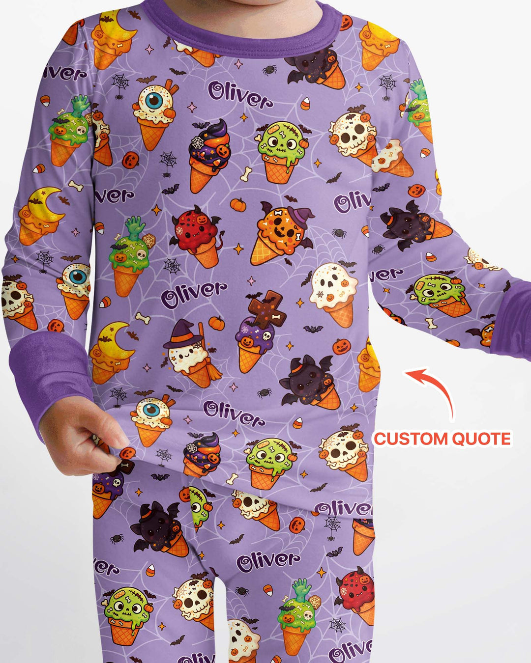 Custom Name Halloween Ice Cream Bamboo Two Piece Long Sleeve Pajama Set