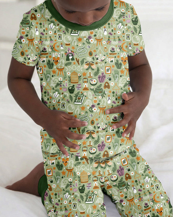 Boho Witchy Celestial Magic Floral Bamboo Two Piece Short Sleeve Pajama Set