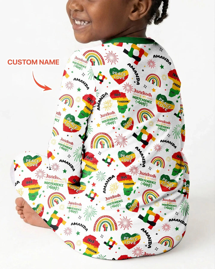 Custom Name Juneteenth Is My Independence Day Bamboo Two Piece Long Sleeve Pajama Set