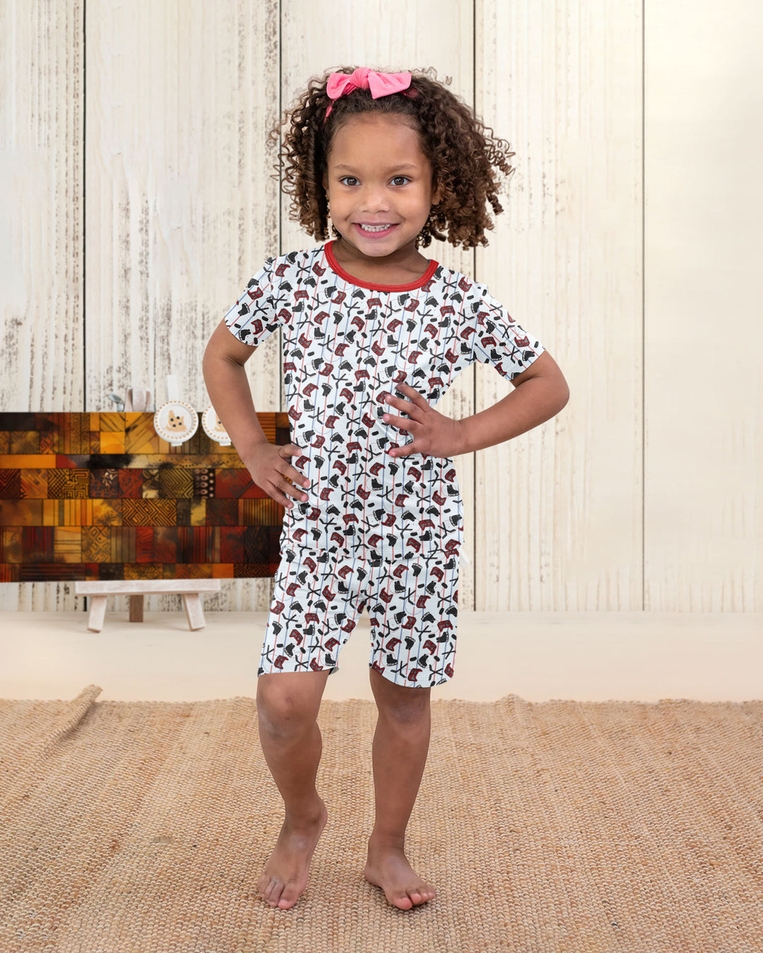 Hockey Rink Bamboo Two Piece Short Sleeve Shorts Pajama Set
