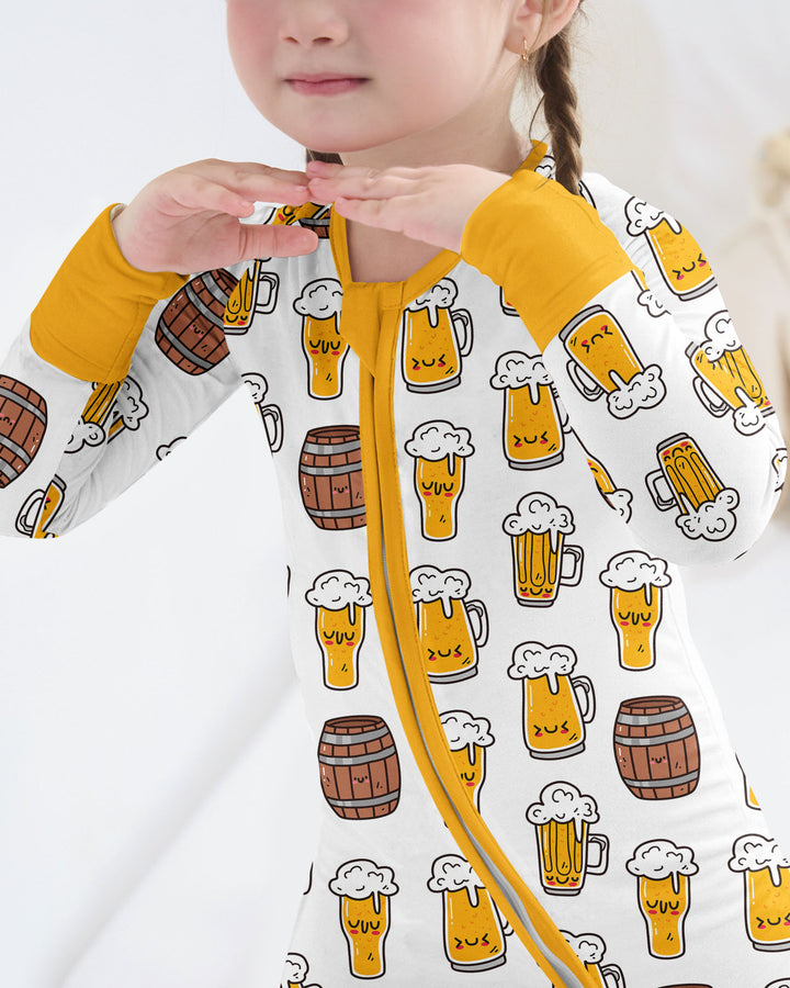 Beer Mugs and Barrels Bamboo Convertible Zippered Romper