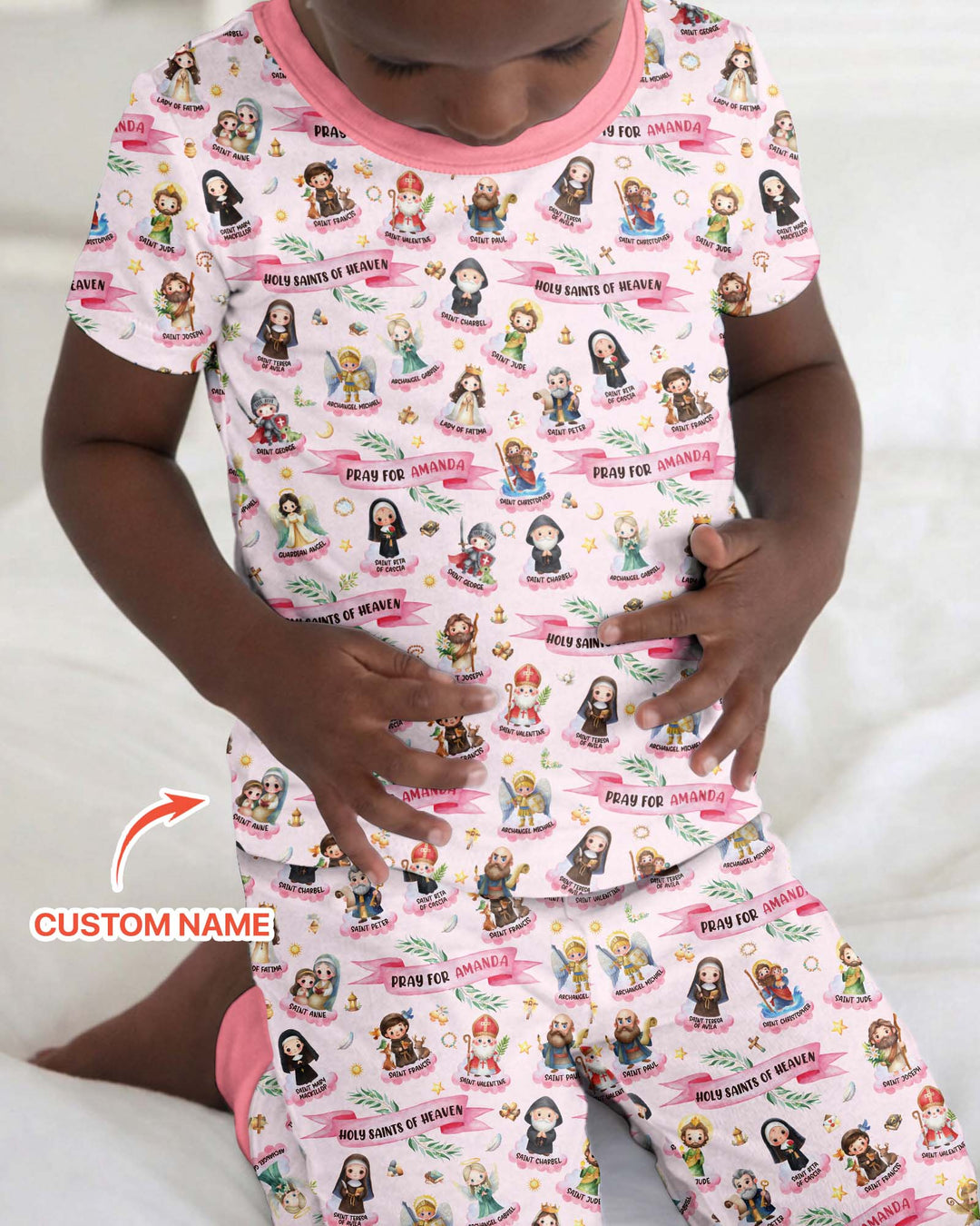 Santas del Cielo Pijama de dos piezas de bambú de manga corta con nombre personalizado