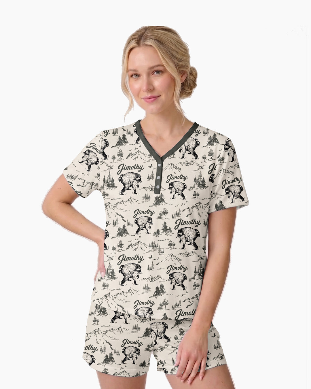 Vintage Jimothy Racoon Family Matching Bamboo Women Short Sleeve Short Pajama Set