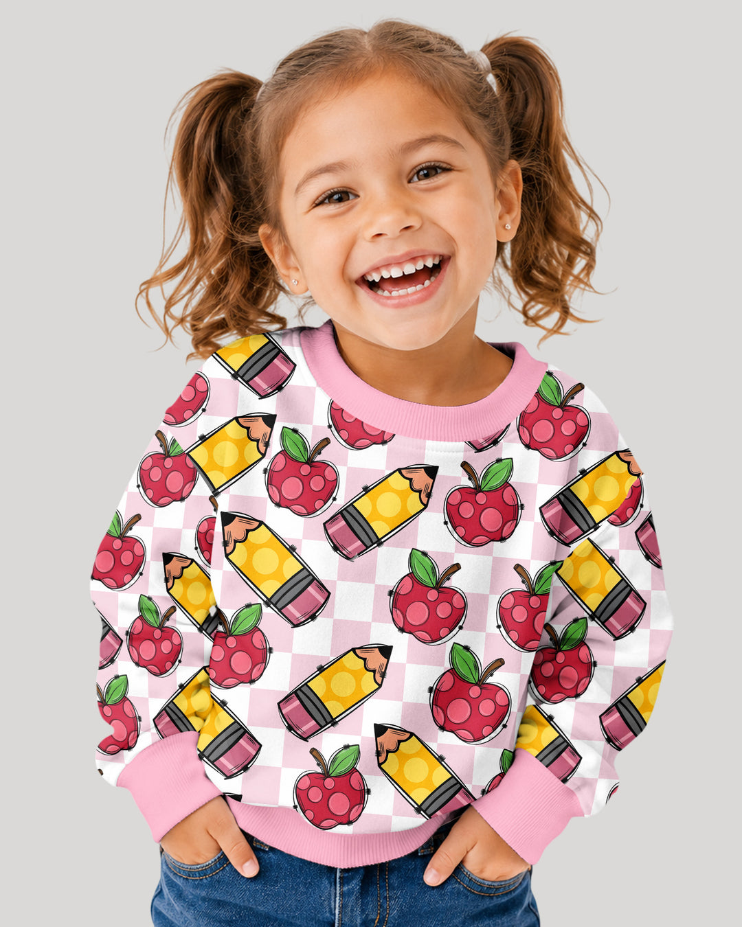 Checkered Apple Scribbles Bamboo Crewneck Sweatshirt