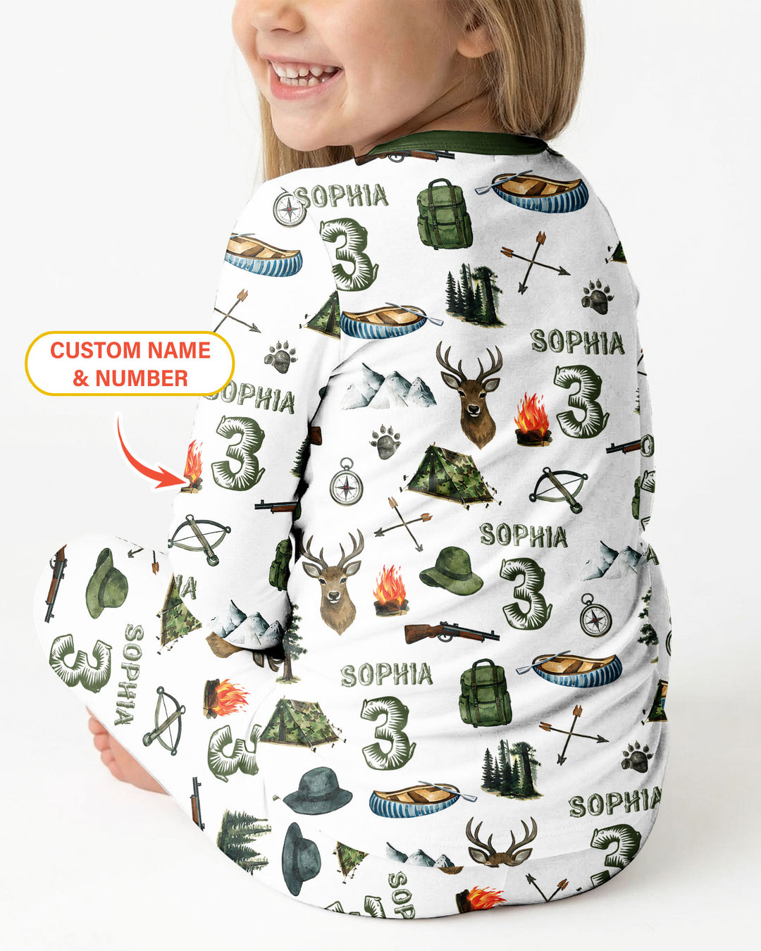 Personalized Birthday Camper Bamboo Two Piece Long Sleeve Pajama Set