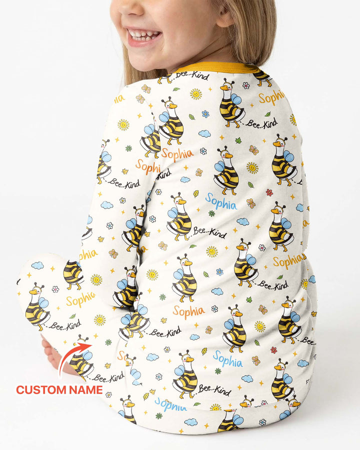 Custom Name Bee Kind The Goose Bamboo Two Piece Long Sleeve Pajama Set