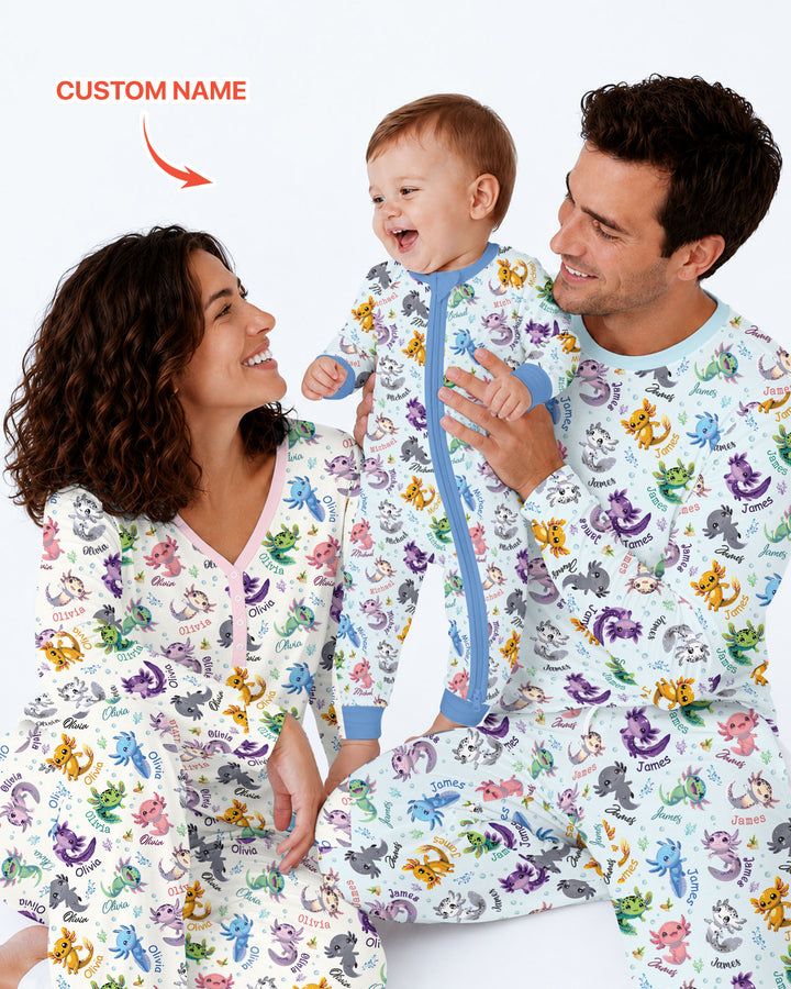 I Love You Axolotl Custom Name Bamboo Men's Pajama Set