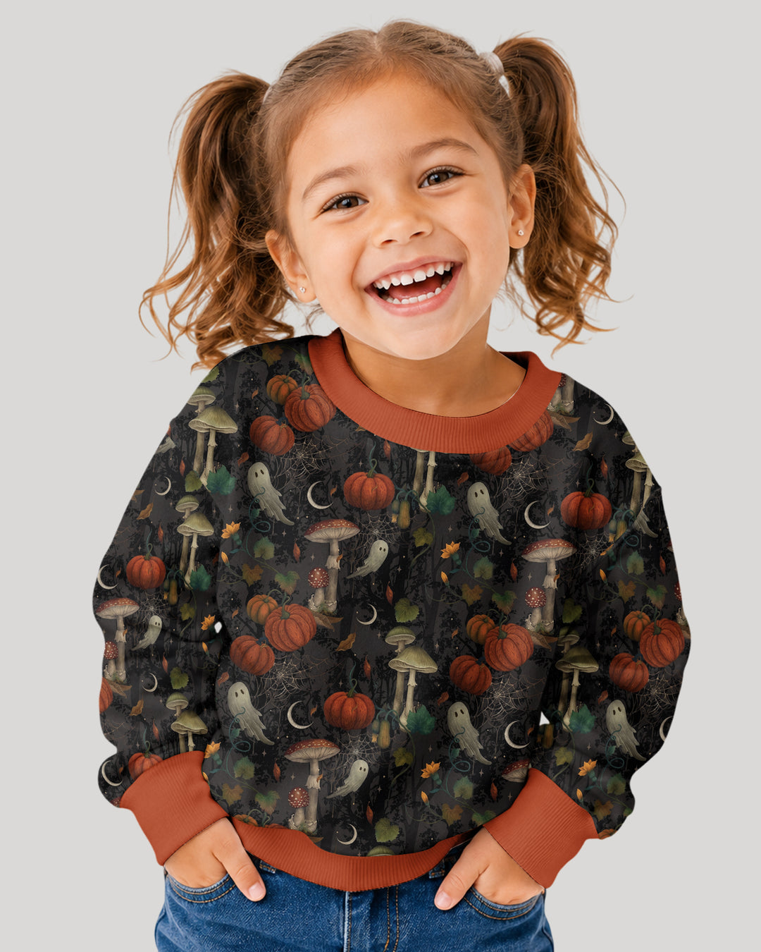 Spooky Cute Ghost Pumpkin Mushroom Halloween Bamboo Crewneck Sweatshirt