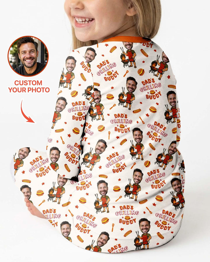 Custom Photo Dad's Grilling Buddy Family Matching Bamboo Two Piece Long Sleeve Pajama Set