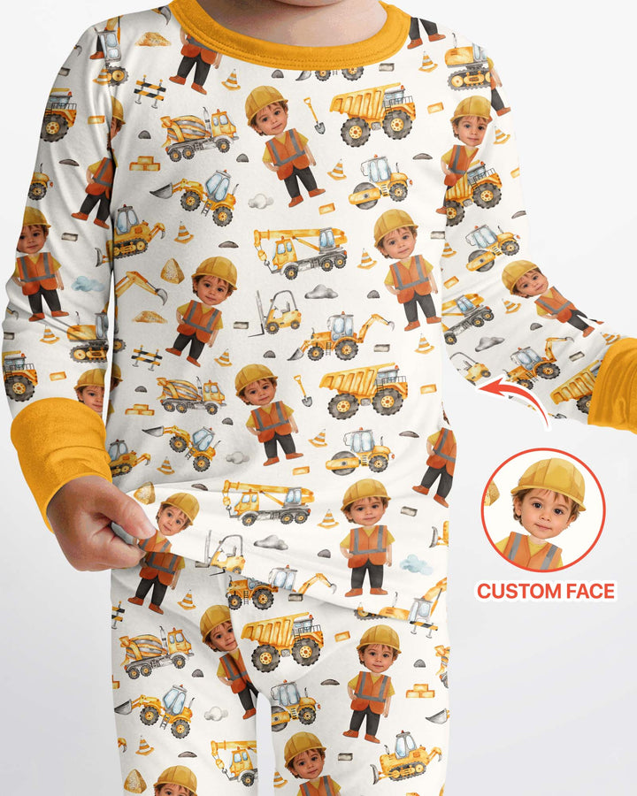 Custom Photo Little Builder Bamboo Two Piece Long Sleeve Pajama Set