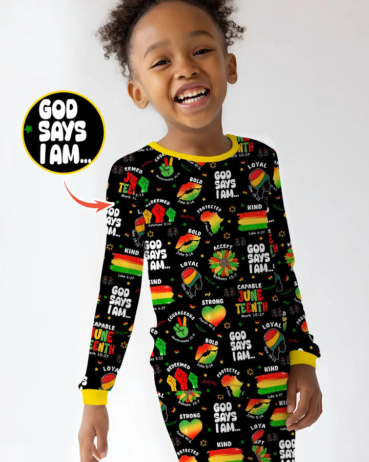 God Says I Am Juneteenth Blessings Bamboo Two Piece Long Sleeve Pajama Set