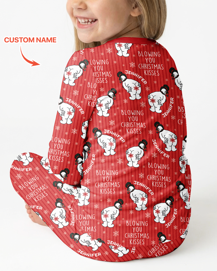 Blowing You Christmas Kisses Bamboo Two Piece Long Sleeve Pajama Set