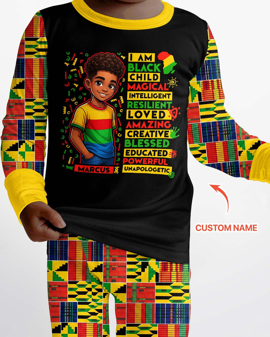 Custom Name I Am Black Child Boy Bamboo Two Piece Long Sleeve Pajama Set