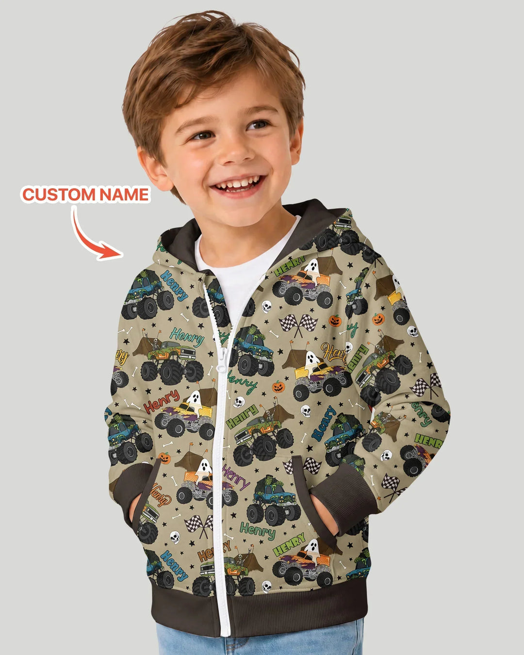 Custom Name Halloween Creepy Crusher Family Matching Bamboo Zip Hoodie
