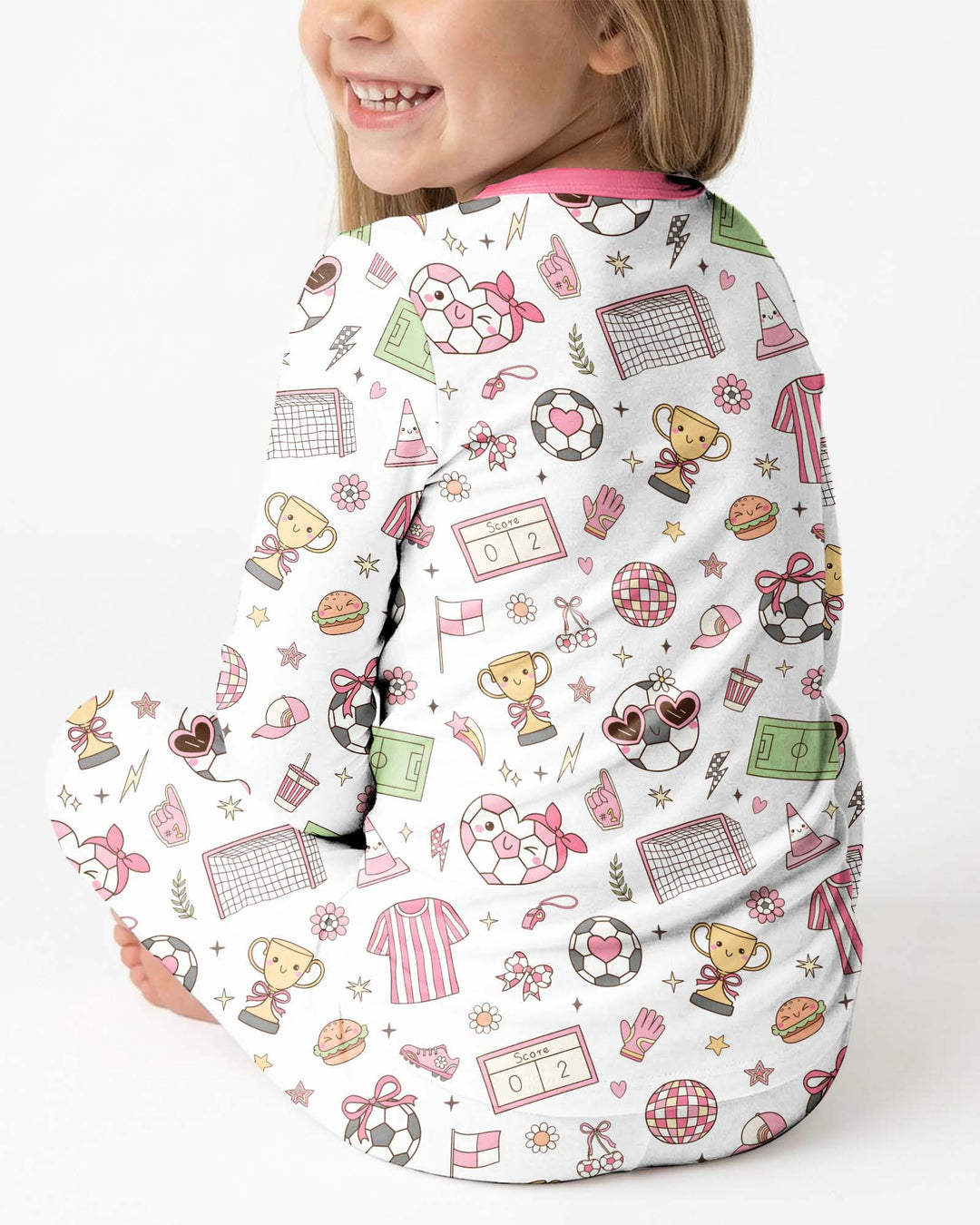 Pink Girly Soccer Coquette Bamboo Two Piece Long Sleeve Pajama Set