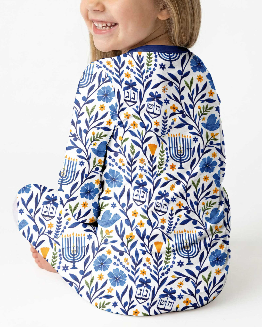 Hanukkah Toile Bamboo Two Piece Long Sleeve Pajama Set