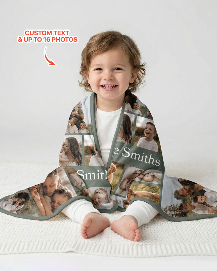 Custom Photo Collage Family Bamboo Blanket