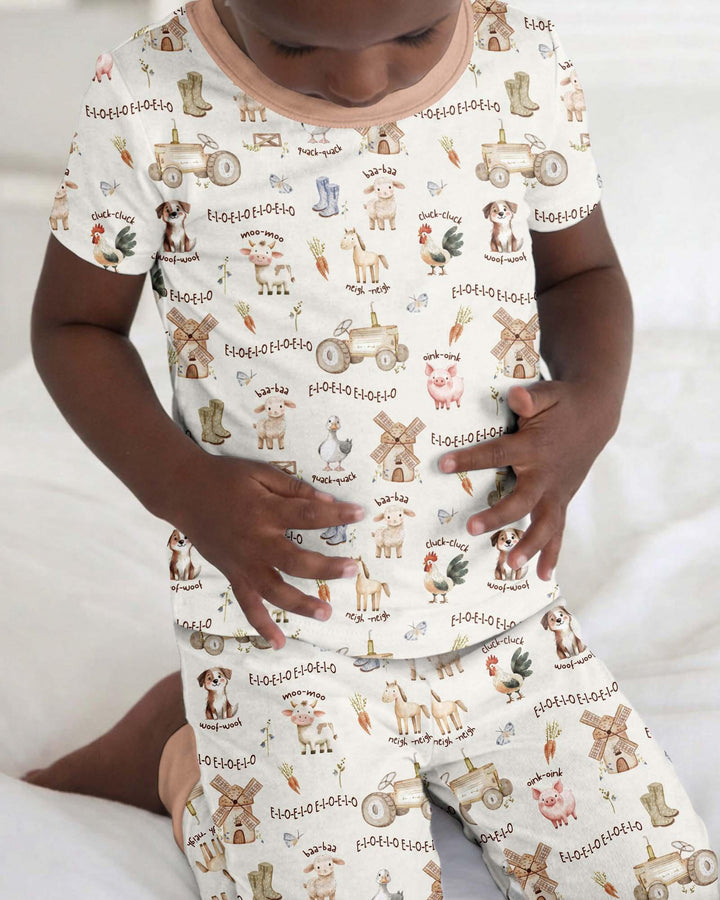 Old McDonald Farm Family Matching Bamboo Two Piece Short Sleeve Pajama Set