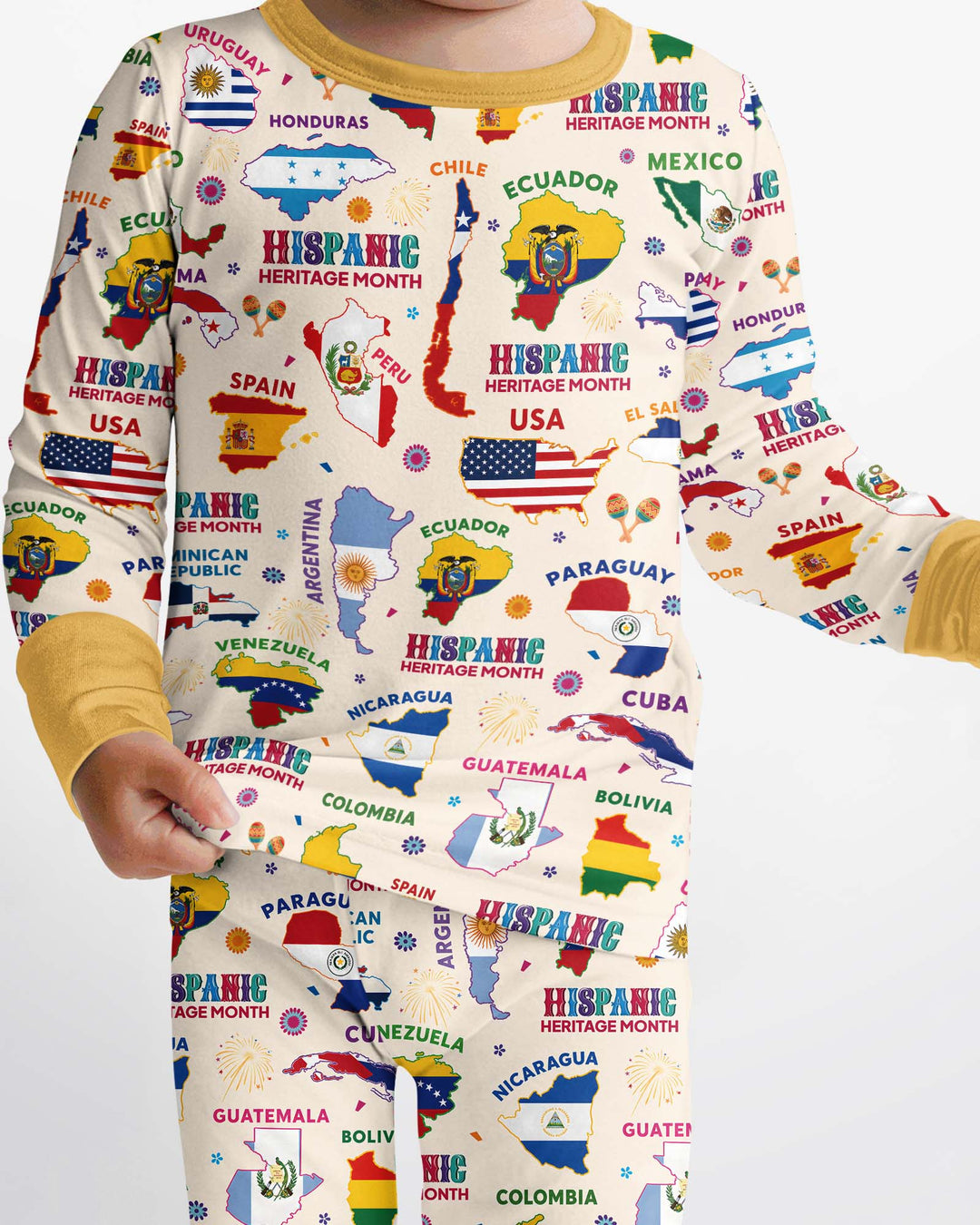 Hispanic Heritage Month Country Flags Bamboo Two Piece Long Sleeve Pajama Set