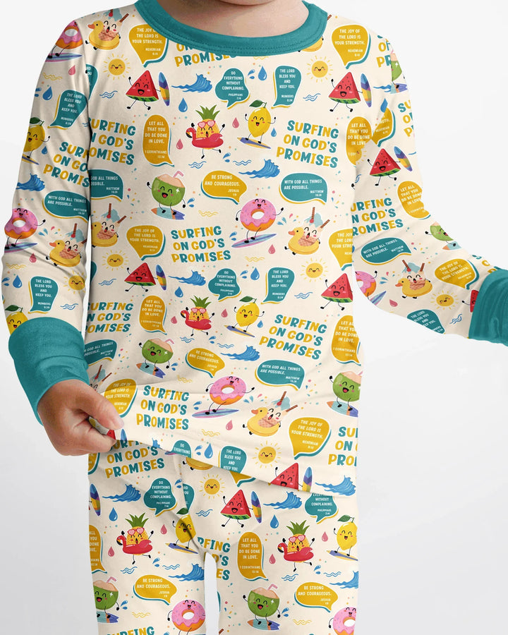 Summer Fruits Surfing On God's Promises Bamboo Two Piece Long Sleeve Pajama Set