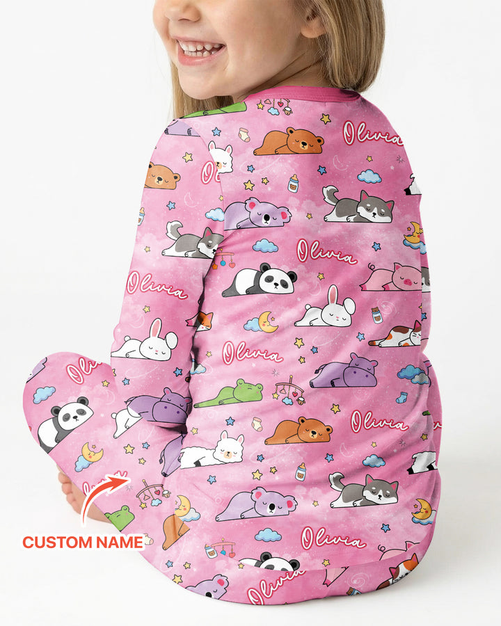 Custom Name Sleeping Cutie Bamboo Two Piece Long Sleeve Pajama Set
