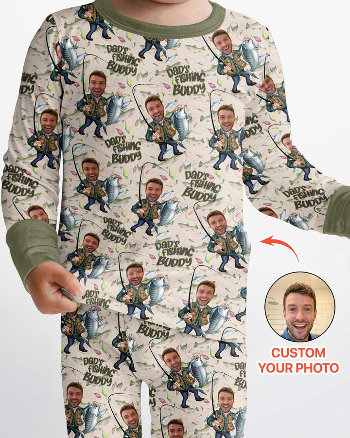 Custom Photo Dad Fishing's Buddy Daddy & Me Matching Bamboo Two Piece Long Sleeve Pajama Set