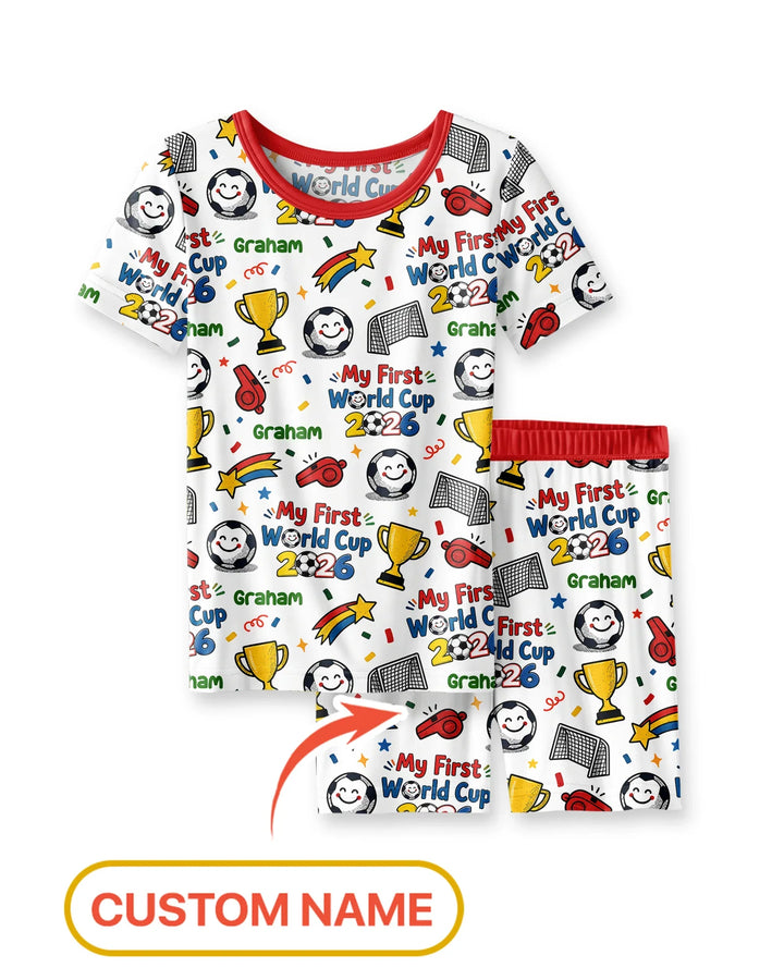 Custom Name My First Soccer Cup Bamboo Two Piece Short Sleeve Shorts Pajama Set