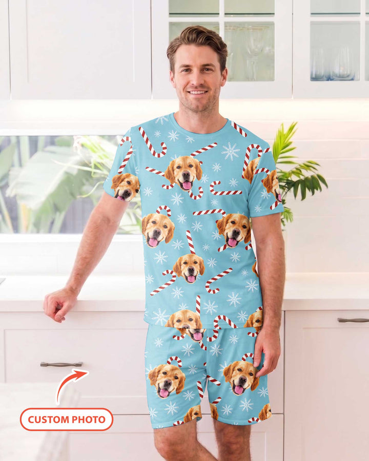 Custom Photo With Christmas Pattern Pajamas Bamboo Men Short Sleeve Short Pajama Set