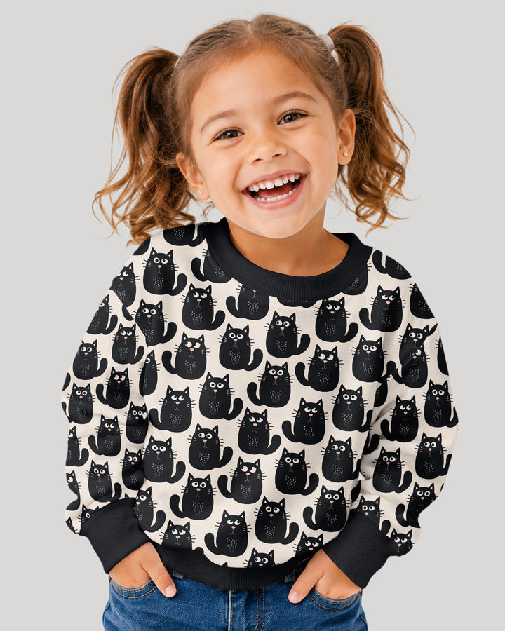 Moody Black Cats in Black and White Bamboo Crewneck Sweatshirt