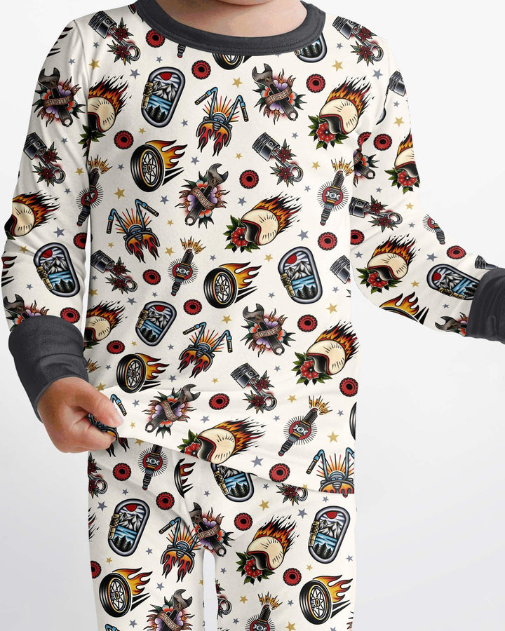 Born to Ride Together Family Matching Bamboo Two Piece Long Sleeve Pajama Set