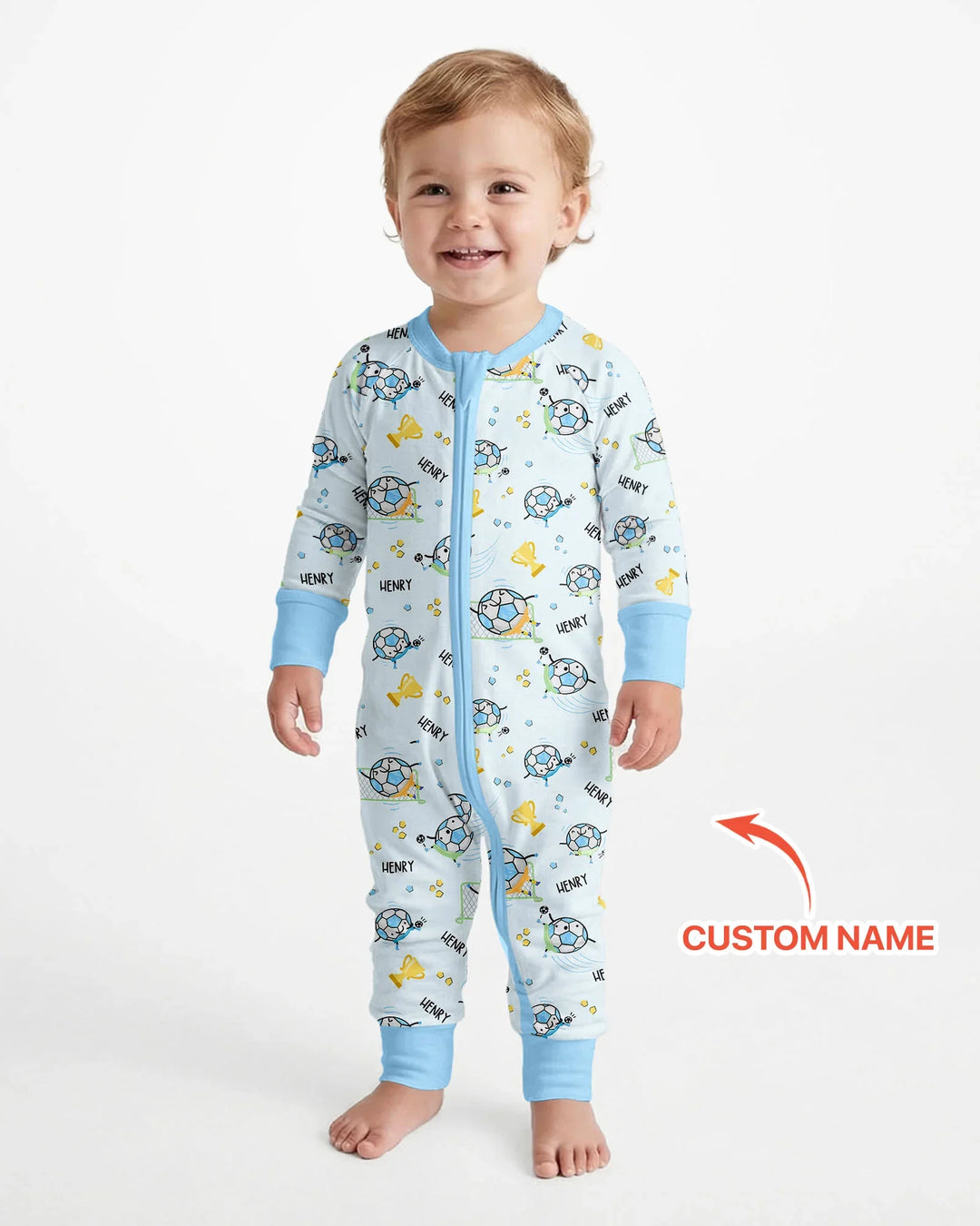 Mono convertible de bambú con cremallera a juego para padre e hijo de fútbol con nombre personalizado