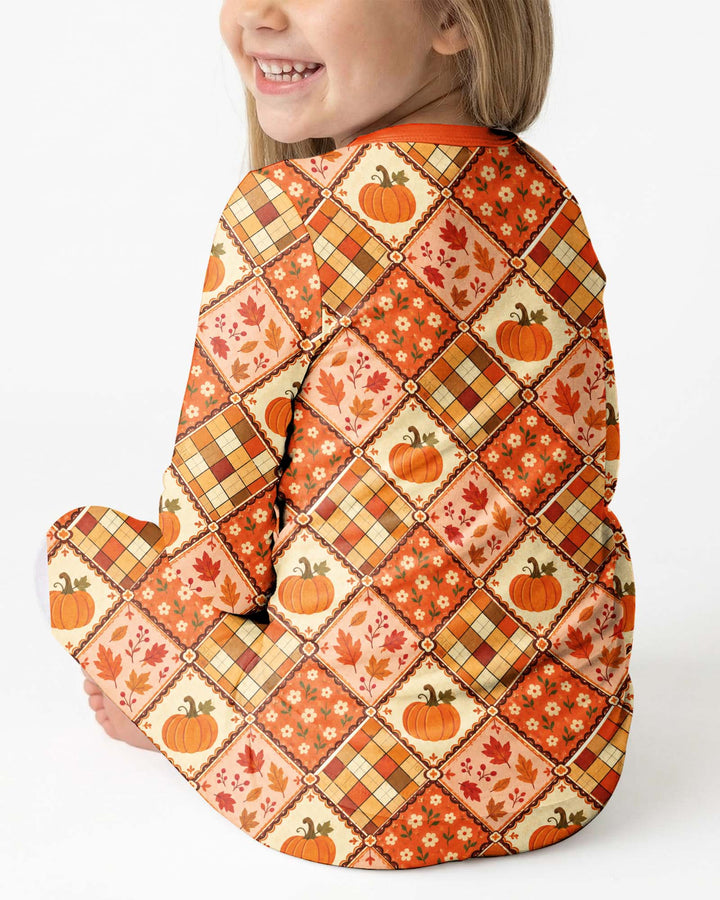 Fall Vintage Patchwork Bamboo Two Piece Long Sleeve Pajama Set