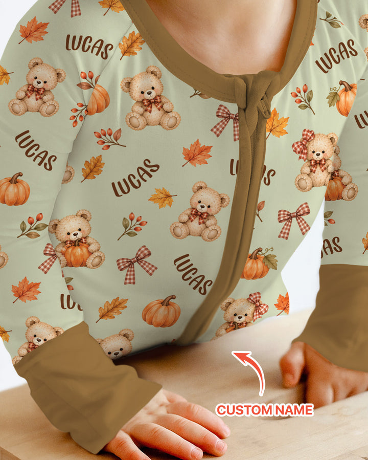 Fall Gingham Bow Teddy Bear Bamboo Convertible Zippy