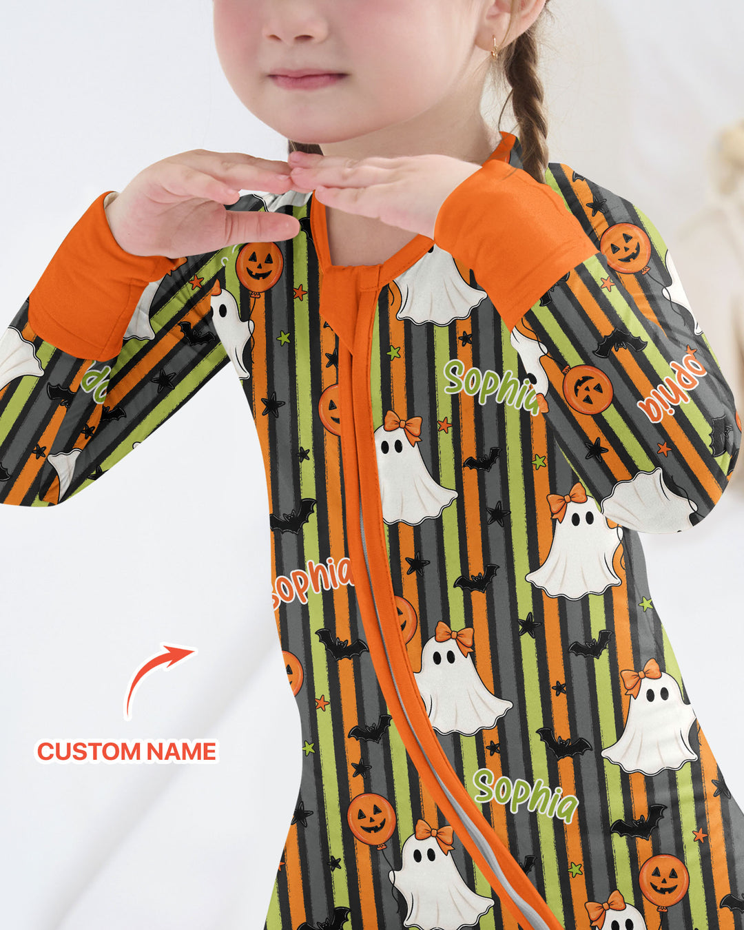 Custom Name Ghost Holding Balloon Bamboo Convertible Zippy