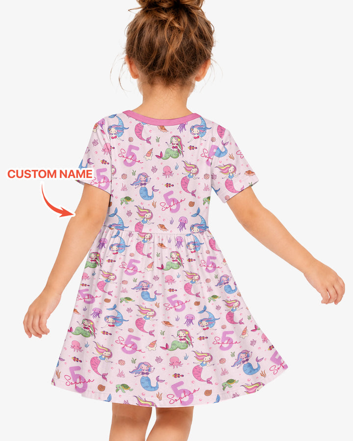 Custom Name Birthday Mermaid Bamboo Twirl Dress