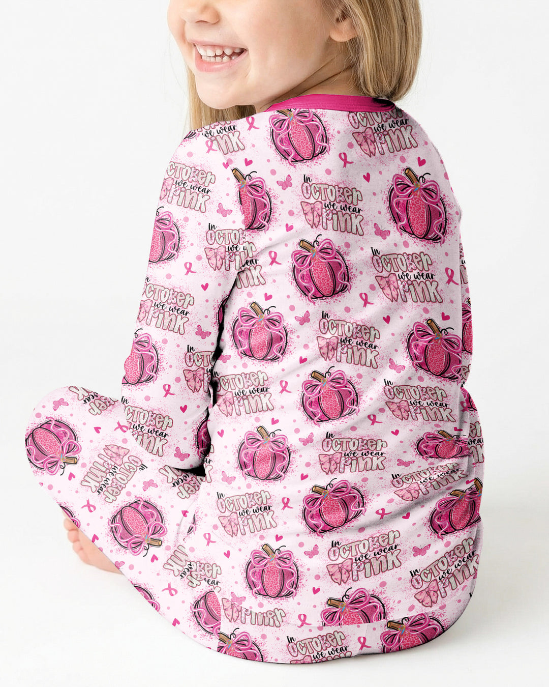 We Wear Pink Pumpkin Mommy & Me Matching Bamboo Two Piece Long Sleeve Pajama Set