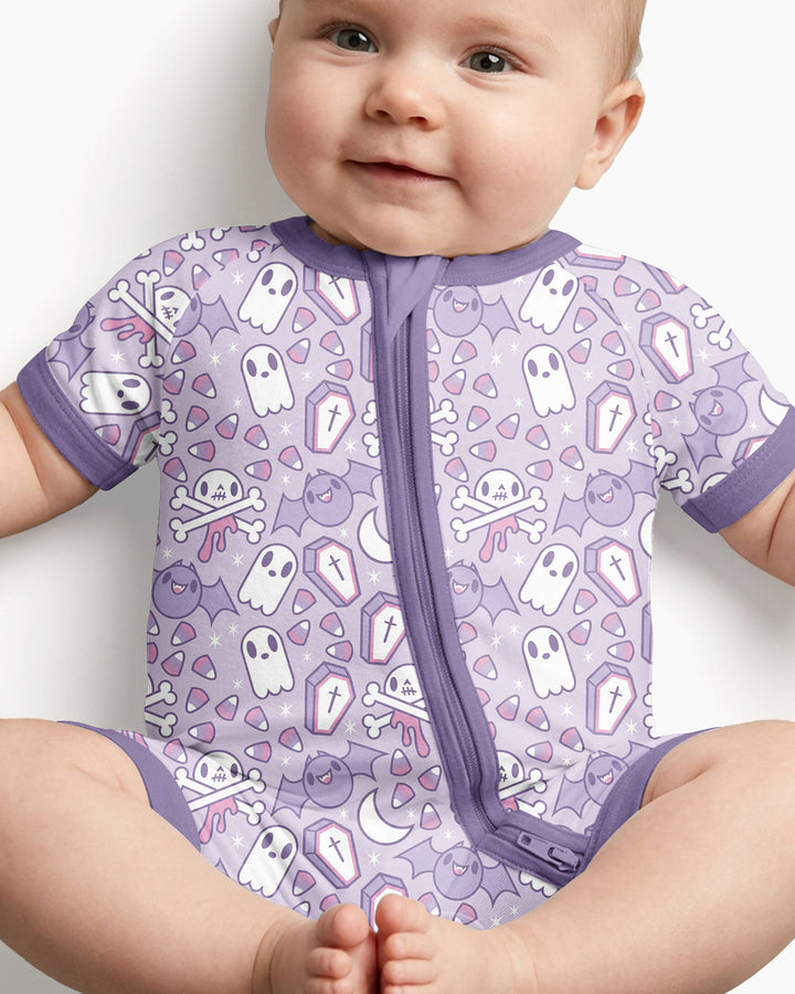 Cute Ghost Halloween Pastel Purple Spooky Bamboo Shorty Zippy