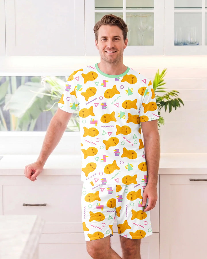 Cheesy Fishies Family Matching Bamboo Men Short Sleeve Short Pajama Set