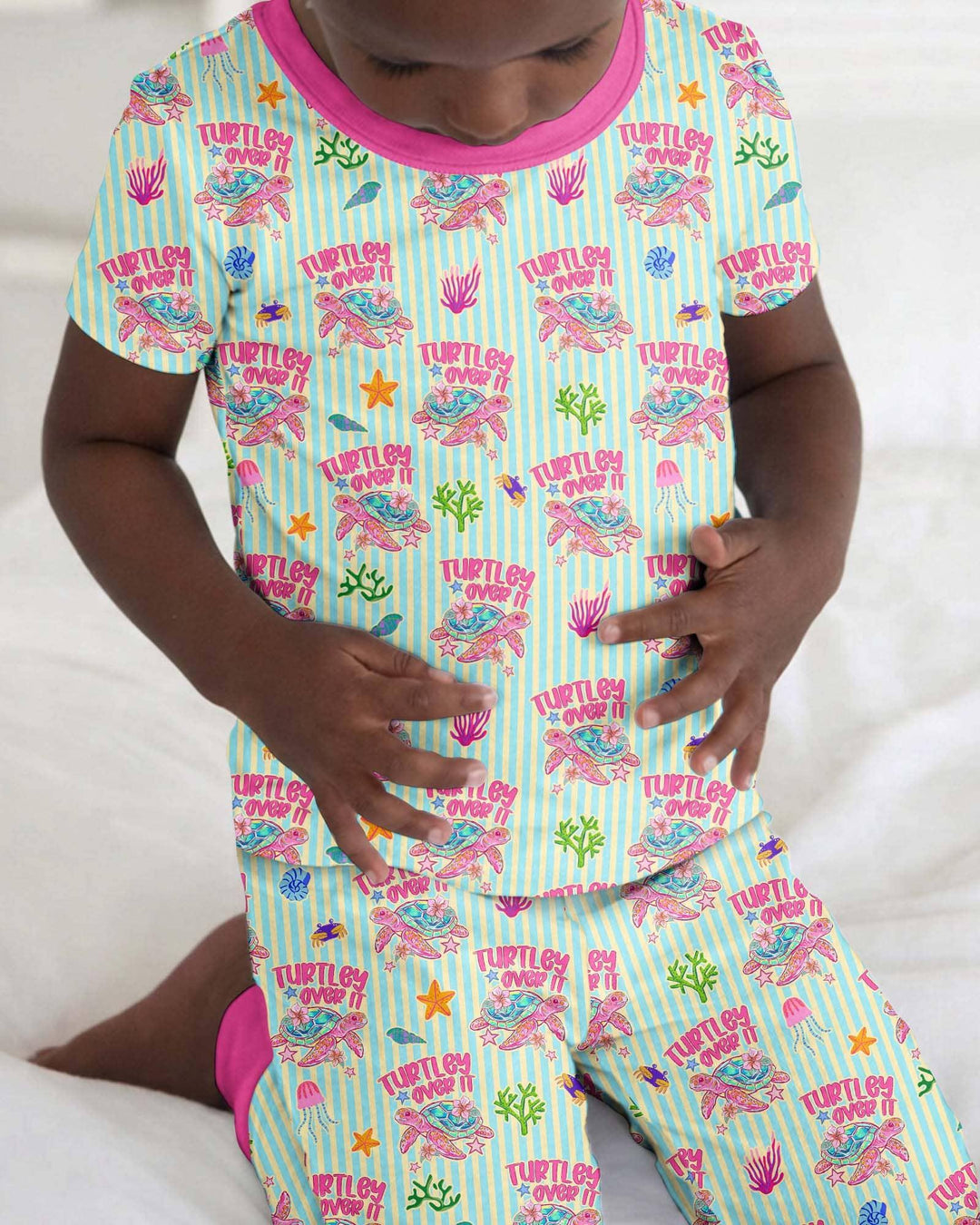 Turtley Over It Family Matching Bamboo Two Piece Short Sleeve Pajama Set
