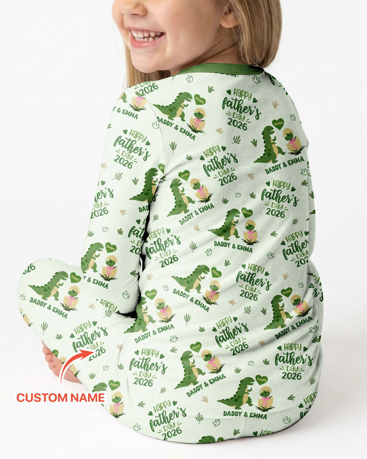 Custom Name Fathers Day 2026 Bamboo Two Piece Long Sleeve Pajama Set