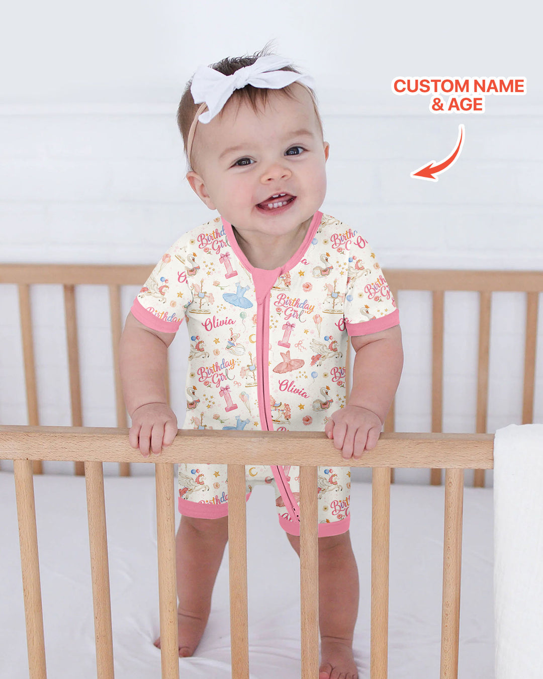 Ballerina Birthday Girl Custom Name & Age Bamboo Shorty Zippy