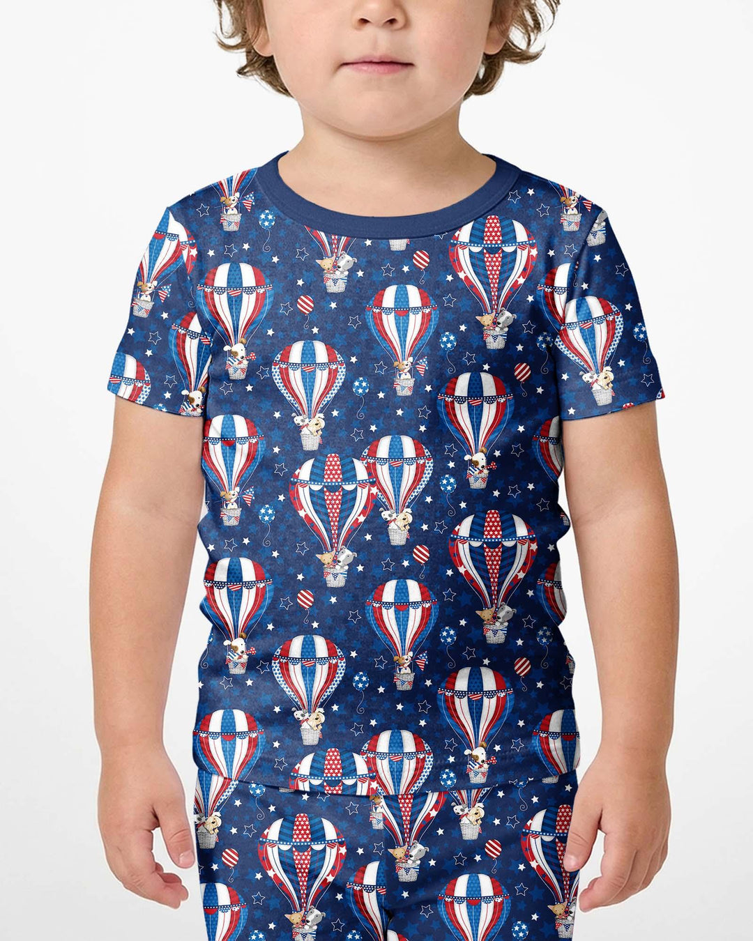 Patriotic Pups in Hot Air Balloons Family Matching Bamboo Two Piece Short Sleeve Shorts Pajama Set