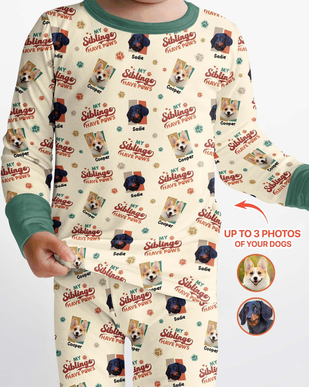 Custom Dog Photos "My Siblings Have Paws" Bamboo Two Piece Long Sleeve Pajama Set