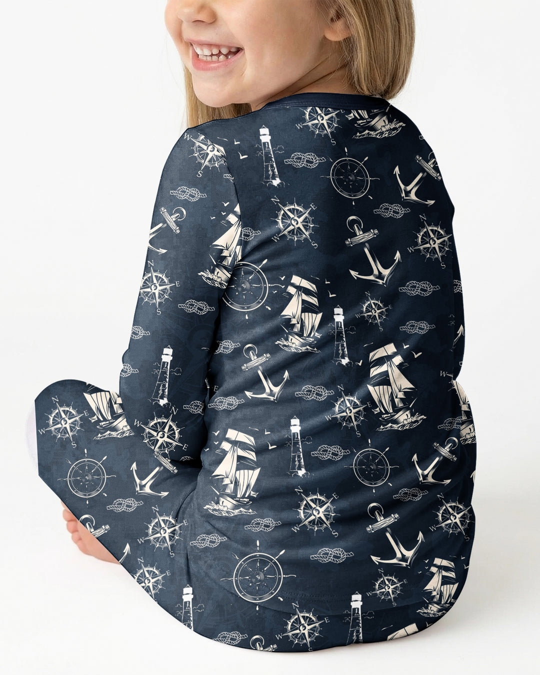 Vintage Nautical Voyage Bamboo Two Piece Long Sleeve Pajama Set