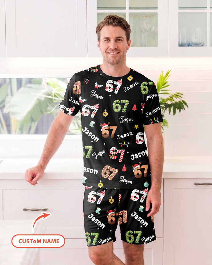 Custom '6 7' Six Seven Christmas Slang Meme Bamboo Men Short Sleeve Short Pajama Set