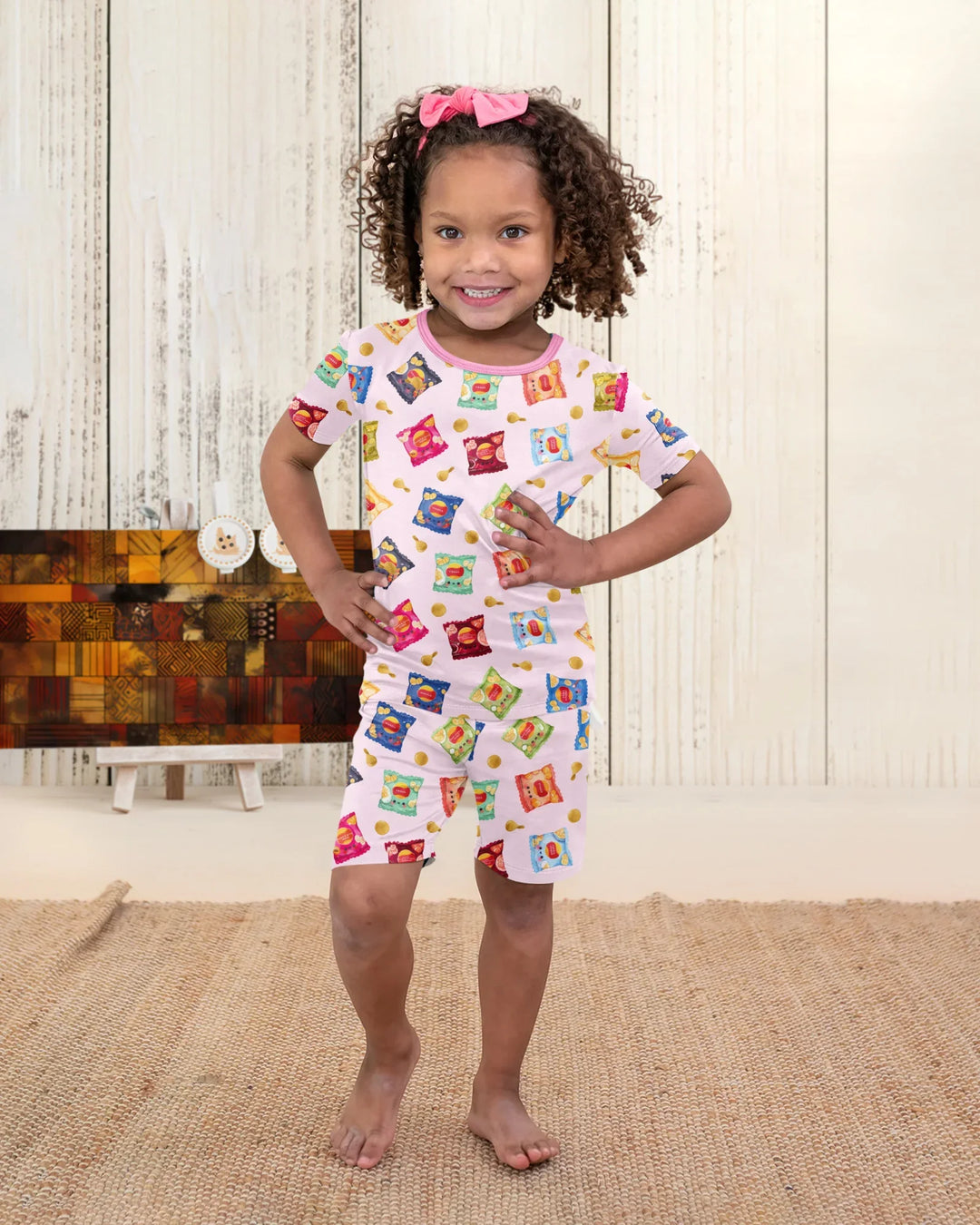 Potato Chips Bamboo Two Piece Short Sleeve Shorts Pajama Set